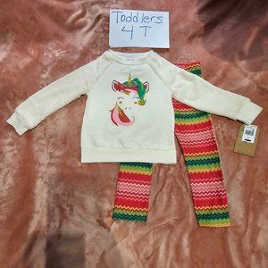 Toddler Girls 4T Unicorn Elf Hat Faux Fur Sleeves 2 Piece Top & Leggings Set NWT